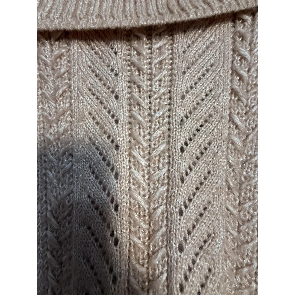 White House Black Market‎ Sweater Womens Medium Beige Cowl Neck Open Knit Bow